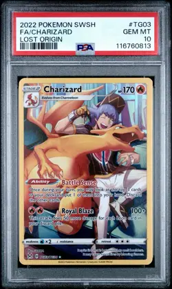 2022 POKEMON SWORD & SHIELD LOST ORIGIN FULL ART/CHARIZARD TG03 PSA 10 - Image 1