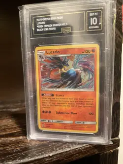 2017 Pokemon Sun & Moon Lucario Crimson Invasion Holo Rare GMA 10 Mint - Image 1
