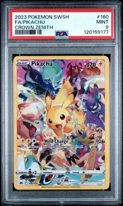 2023 POKEMON SWORD & SHIELD CROWN ZENITH #160 FULL ART/PIKACHU PSA 9 - Image 1