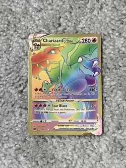 Pokemon Charizard VStar HP280 Explosive Fire Rainbow Gold Foil Fan Art NM! - Image 1