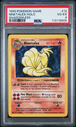 1999 POKEMON GAME SHADOWLESS #12 NINETALES-HOLO PSA 4 - Image 1