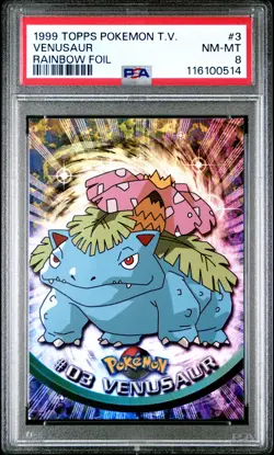 1999 TOPPS POKEMON TV RAINBOW FOIL #3 VENUSAUR PSA 8 - Image 1