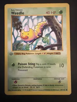 1st Edition Shadowless Grey Stamp Weedle Pokemon TCG 1999 Base Set WOTC - Image 1