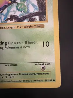 1st Edition Shadowless Grey Stamp Weedle Pokemon TCG 1999 Base Set WOTC - Image 4