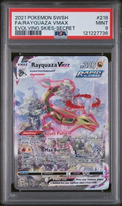 2021 Pokemon SWSH Evolving Skies Rayquaza VMAX Alt Art #218 PSA 9 MINT - Image 1