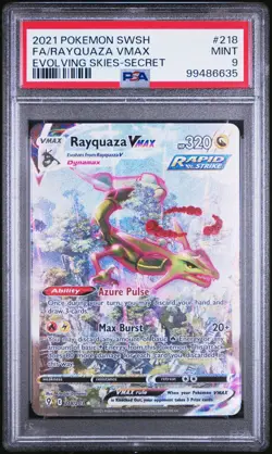 2021 Pokemon SWSH Evolving Skies Rayquaza VMAX Alt Art #218 PSA 9 MINT - Image 1