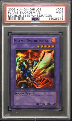 2002 YU-GI-OH! LOB-LEGEND OF BLUE EYES WHITE DRAGON #003 FLAME SWORDSMAN PSA 9 - Image 1
