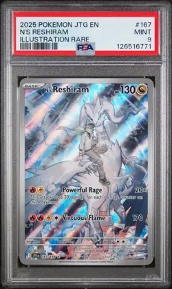 2025 POKEMON JTG EN-JOURNEY TOGETHER ILLUSTRATION RARE #167 N'S RESHIRAM PSA 9 - Image 1