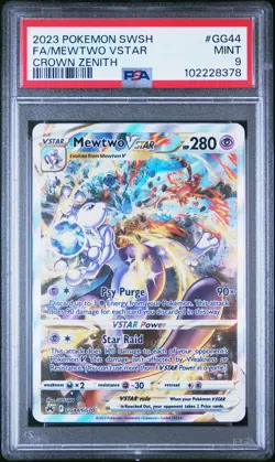 2023 POKEMON SWORD & SHIELD CROWN ZENITH #GG44 FULL ART/MEWTWO VSTAR PSA 9 - Image 1