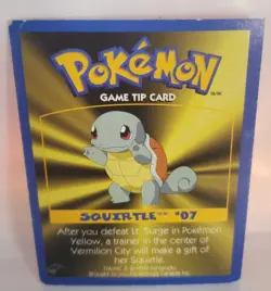 Squirtle #7, 1999 Pokemon Game Tip Card, Nintendo & Kellogg Canada - MP - Image 1