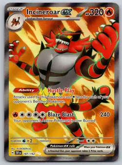 Incineroar ex 187/162 SV05: Temporal Forces NM Pokemon Card TCG - Image 1