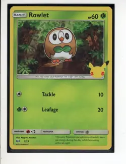 ROWLET MCDONALD'S 25TH ANNIVERSARY SET HOLO-FOIL POKEMON CARD 7/25 NM/M - Image 1