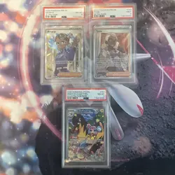 3 PSA Pokemon TCG Graded Card Lot From SV 2025 JTG PRE Full Art Trainer - Image 1