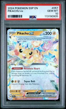 2024 POKEMON SSP EN-SURGING SPARKS #057 PIKACHU EX PSA 10 - Image 1