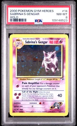 2000 POKEMON GYM HEROES HOLO #14 SABRINA'S GENGAR PSA 8 - Image 1