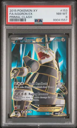 2015 POKEMON XY PRIMAL CLASH #153 FULL ART/AGGRON EX PSA 8 - Image 1