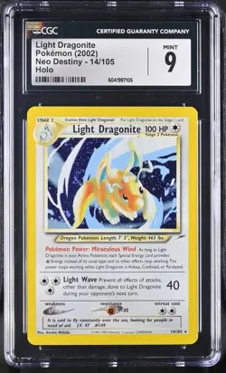 CGC 9 Light Dragonite Holo Rare Neo Destiny #14 2002 Pokemon Card (PSA) - Image 1