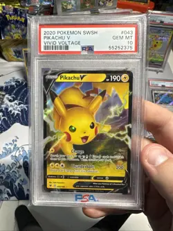 2020 Pokemon - SWSH Vivid Voltage - Pikachu V #043 - PSA 10 GEM MINT - Image 1