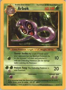 Arbok 31/62 Fossil Unlimited LP Regular Uncommon Pokemon 3rd Print 1999-2000 - Image 1