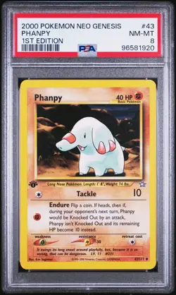 2000 POKEMON NEO GENESIS 1ST ED #43 PHANPY PSA 8 - Image 1