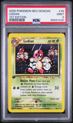 2000 POKEMON NEO GENESIS 1ST ED #39 LEDIAN PSA 9 - Image 1