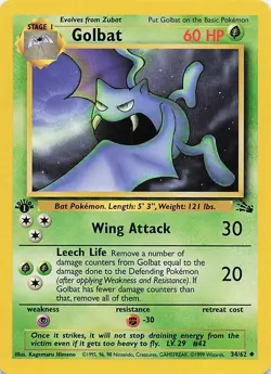 1st Edition Golbat 34/62 Pokemon TCG WOTC Base Set Fossil LP - Image 1