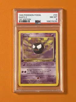 1999 Pokemon Fossil 1st Edition Gastly PSA 8 - Image 1