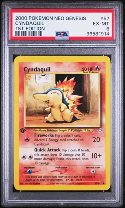 2000 POKEMON NEO GENESIS 1ST ED #57 CYNDAQUIL PSA 6 - Image 1