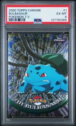 2000 TOPPS CHROME POKEMON T.V. #1 BULBASAUR PSA 6 - Image 1