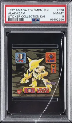1997 AMADA POKEMON JPN STICKER COLLECTION KAI #396 ALAKAZAM PSA 8 - Image 1