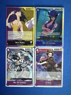 Ms. All Sunday One Piece TCG 4-card lot OP04 Super Rare+OP09 Leader+more - PWE - Image 1