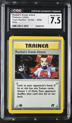 CGC 7.5 Rocket's Sneak Attack Team Rocket 1st Edition 16/82 Holo Pokemon Card - Image 1