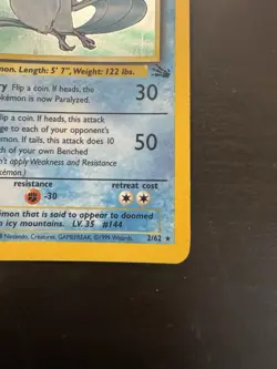 Articuno 2/62 1st Edition Holo Rare Fossil Pokemon Card MP - Image 4
