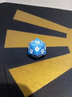MTG d20 Spindown Life Counter Die/Dice - New Phyrexia - Blue Marble/White Print - Image 1