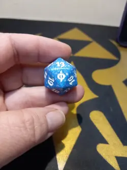 MTG d20 Spindown Life Counter Die/Dice - New Phyrexia - Blue Marble/White Print - Image 2