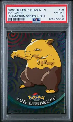 2000 TOPPS POKEMON TV ANIMATION SERIES 2 FOIL #96 DROWZEE PSA 8 - Image 1