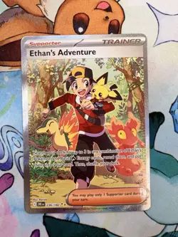 Pokemon TCG Destined Rivals Ethan's Adventure Full Art Trainer Card 236/182 - Image 1