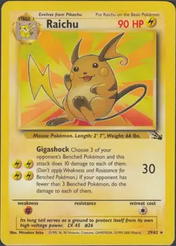 Pokemon Card - Raichu 1999-2000 Fossil 29/62 Non Holo UK 4th Print - LP - Image 1