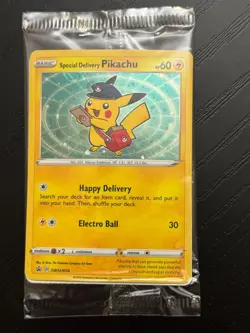 Special Delivery Pikachu SWSH074 Promo Pokemon Card - Sealed Holo Swirl - Image 1