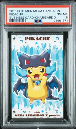 2015 POKEMON JPN STRONG CUTE PIKACHU MEGA CAMPAIGN BUSINESS CARDS PIKACHU PSA 8 - Image 1