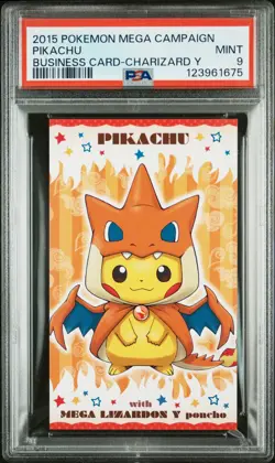 2015 POKEMON JPN STRONG CUTE PIKACHU MEGA CAMPAIGN BUSINESS CARDS PIKACHU PSA 9 - Image 1