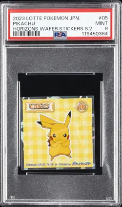 2023 LOTTE POKEMON JAPANESE HORIZONS WAFER STICKERS SERIES 2 #05 PIKACHU PSA 9 - Image 1