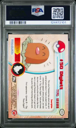 1999 TOPPS POKEMON TV FOIL #50 DIGLETT PSA 9 - Image 2