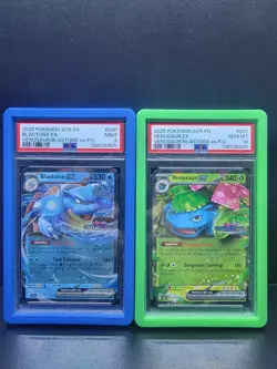 Pokemon TCG Stellar Crown Stamped Venusaur PSA 10 and Blastoise PSA 9 Promo Set - Image 1