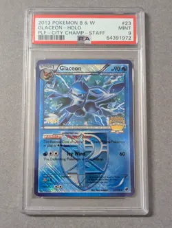 2013 Pokemon Glaceon 23/116 B&W Plasma Freeze PSA 9 MINT City Championship Staff - Image 1