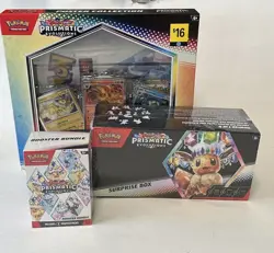 NEW Set of 3 Pokemon Prismatic Evolutions Booster Bundle Surprise Box + Poster￼ - Image 1