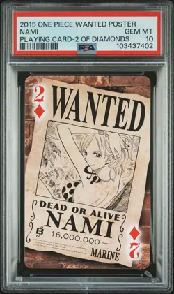 2015 ONE PIECE WANTED POSTER PLAYING CARDS 2 OF DIAMONDS NAMI PSA 10 - Image 1