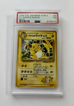 PSA 7 NM Lt. Surge's Raichu Japanese Gym No. 026 Holo Rare Graded Pokemon Card - Image 1