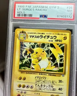 PSA 7 NM Lt. Surge's Raichu Japanese Gym No. 026 Holo Rare Graded Pokemon Card - Image 3