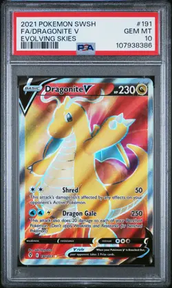 2021 POKEMON SWORD & SHIELD EVOLVING SKIES #191 FULL ART/DRAGONITE V PSA 10 - Image 1
